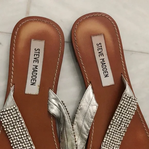 Steve Madden Silver Tan Rhinestone Sandals - Picture 7 of 9